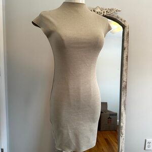 Cream Zara bodycon mock neck mini dress